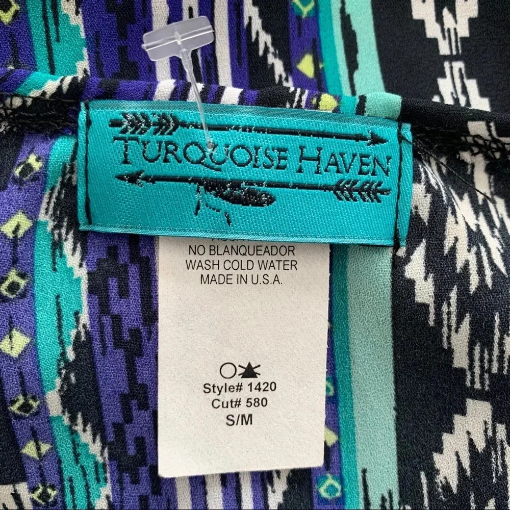 Turquoise Haven blue Aztec print duster S/M - Picture 4 of 4